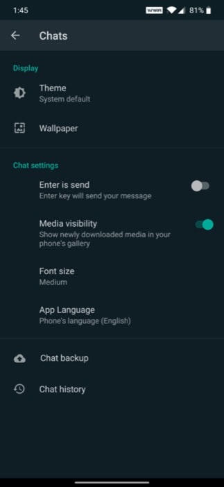 WhatsApp Beta Habilitar el modo oscuro 2