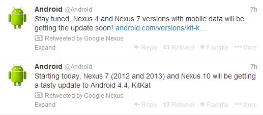 Actualizaciones de Android a Nexus en la cuenta oficial de Twitter de Android