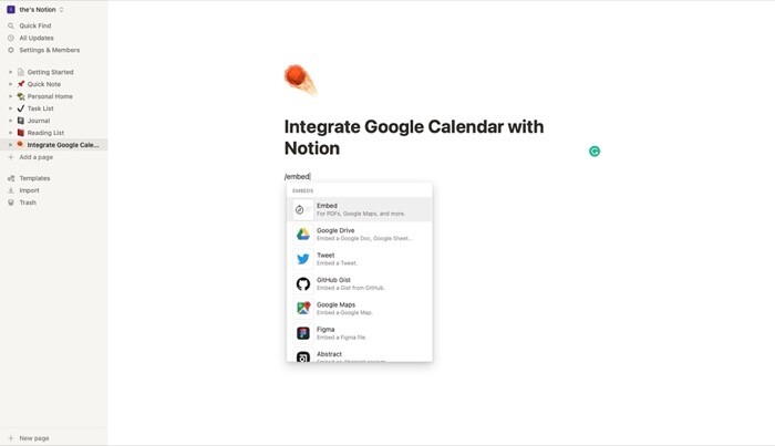 Integre Google Calendar con Notion