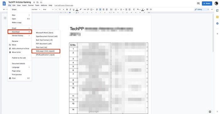 Importación de un documento de Google Docs a Google Sheets