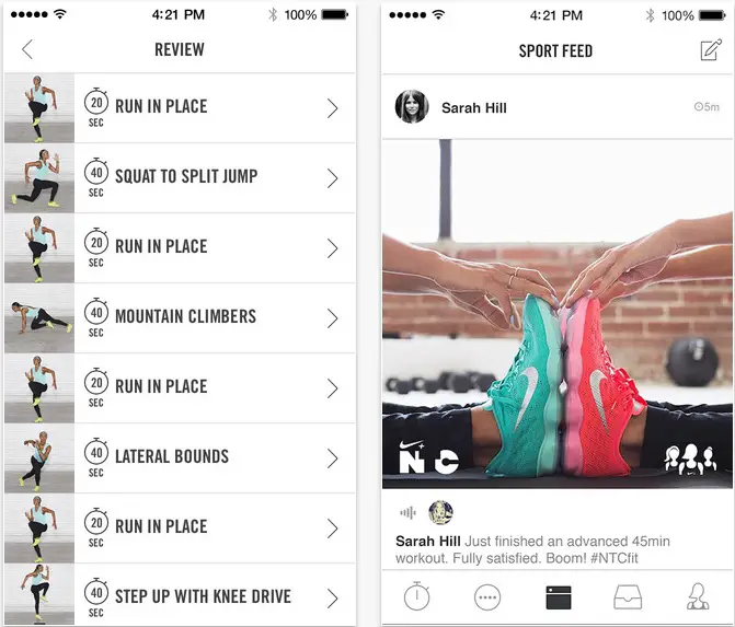 pantalla de la aplicación de entrenamiento Nike