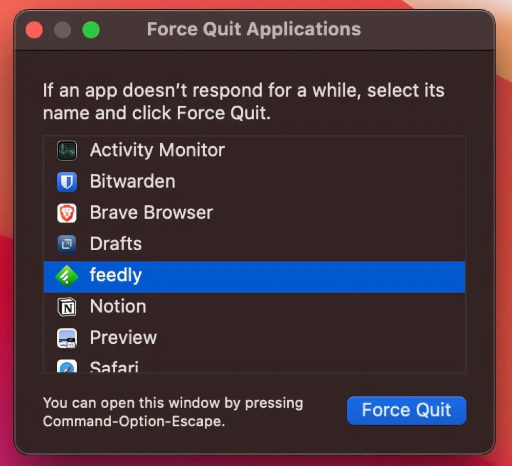 forzar el cierre de aplicaciones de Mac usando el atajo de teclado