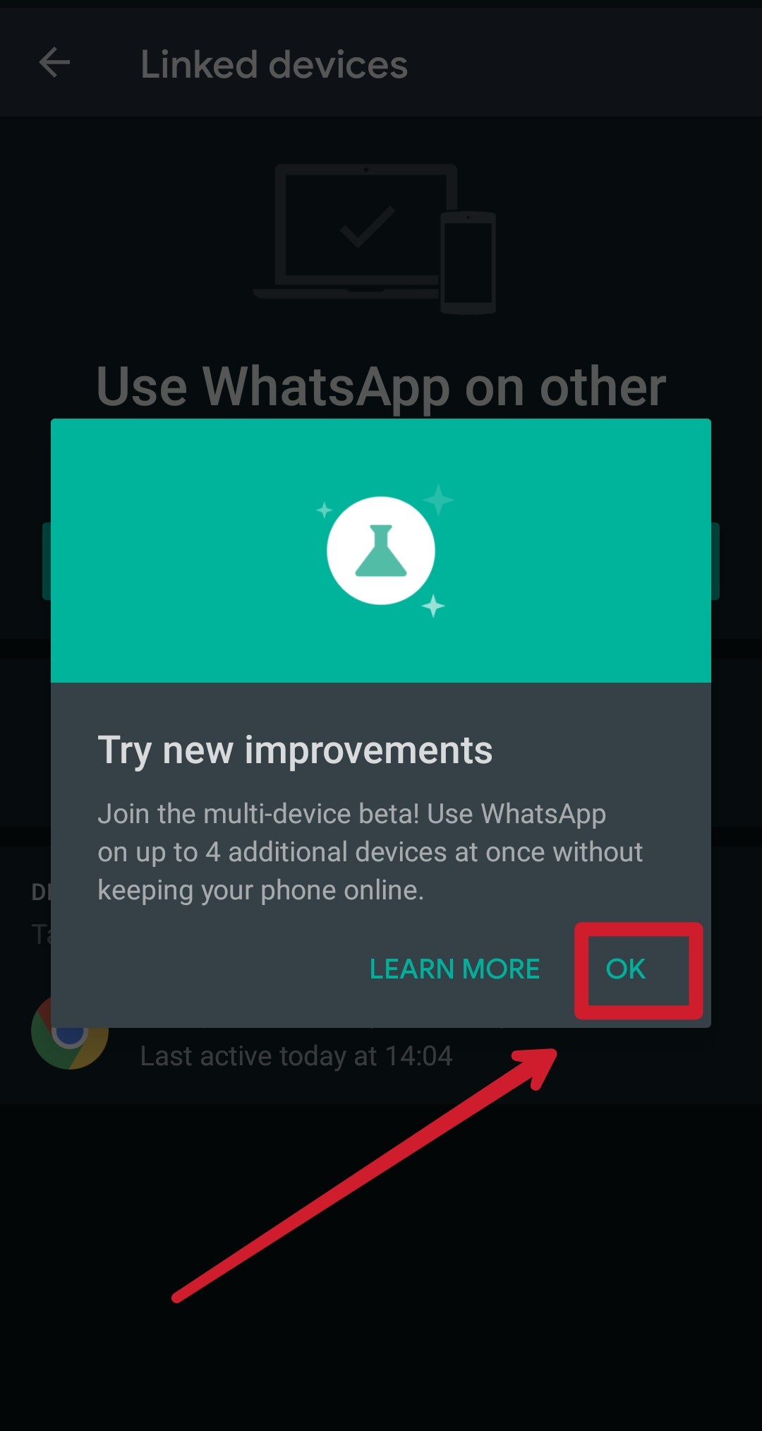 función multidispositivo en whatsapp para android