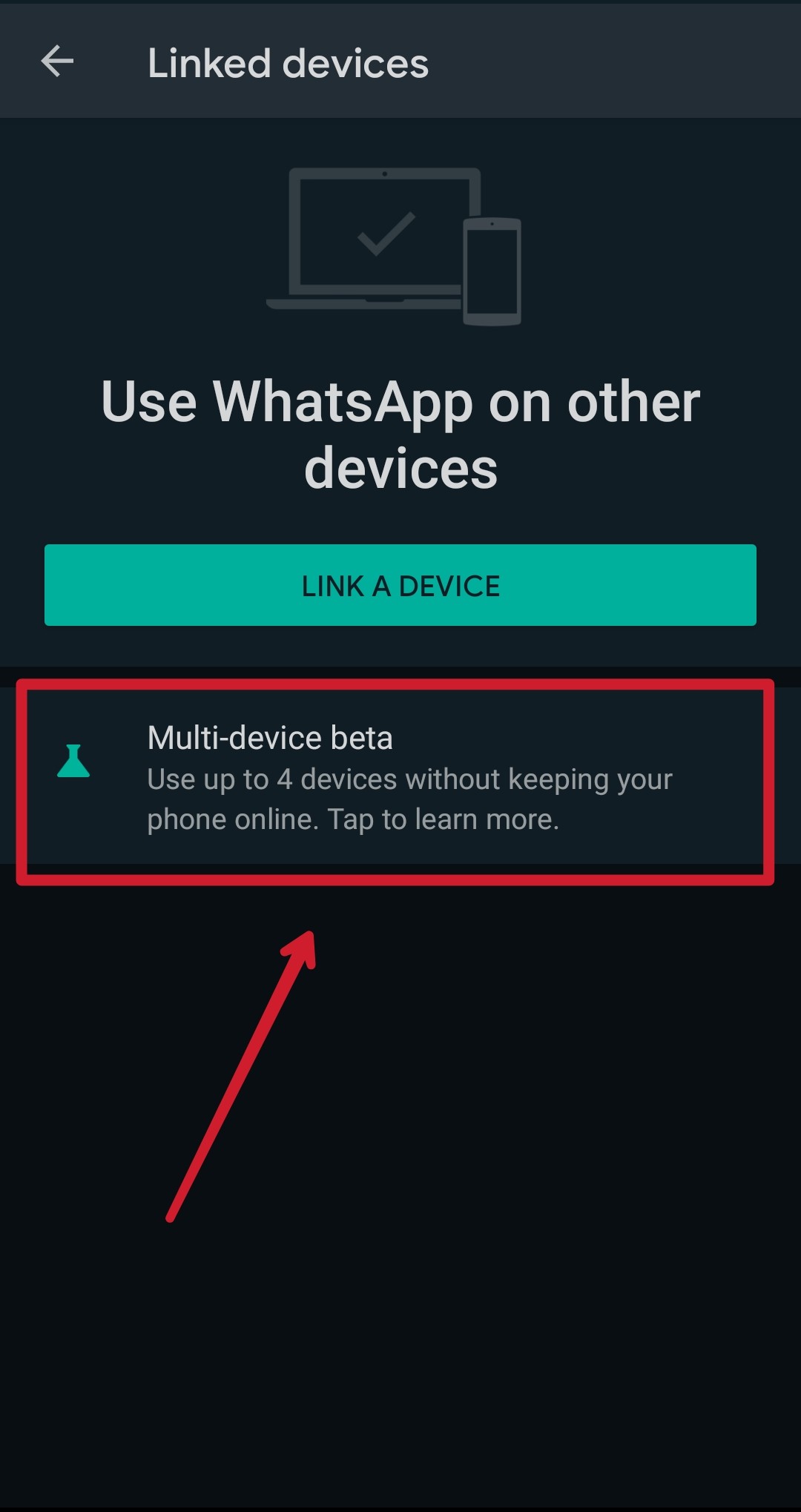 opción beta multidispositivo en la aplicación whatsapp