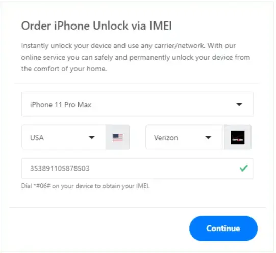 Desbloqueo de IMEI SIM no compatible
