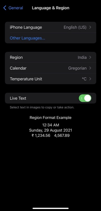 habilitar Live Text en iOS 15