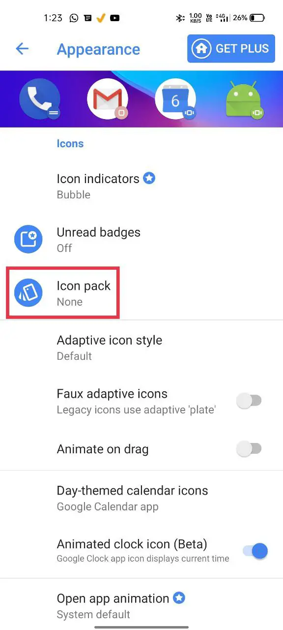 aplicando paquete de iconos personalizados en el lanzador de acción