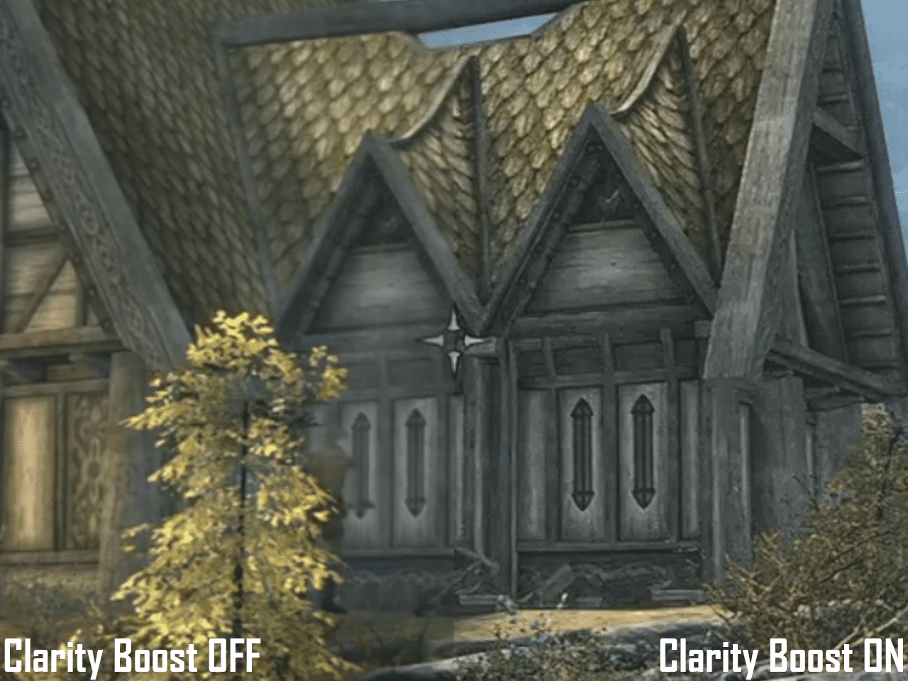 Primer plano de cómo afecta el aumento de claridad a The Elder Scrolls V: Skyrim