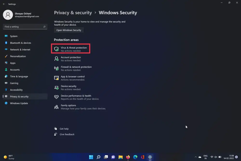 configuración de virus windows 11