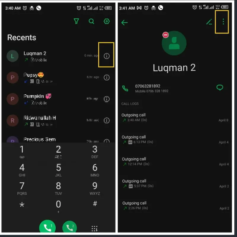 Desbloquear un número en Android a través de los detalles de la llamada 