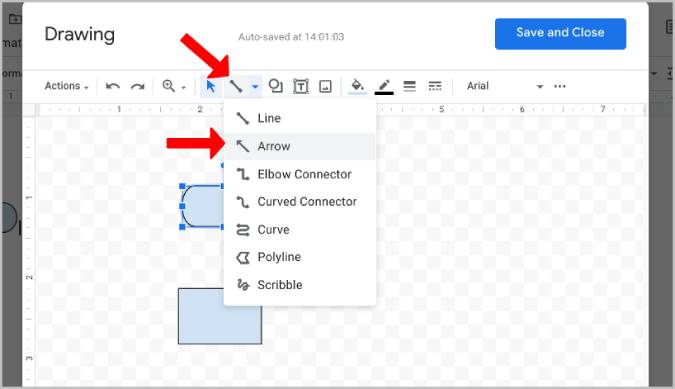 Opción de flecha en Google Docs