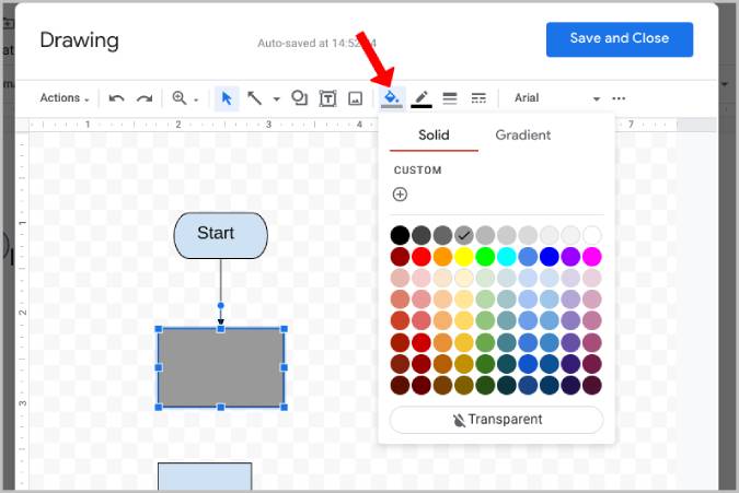 Cambiar el color de la forma en el dibujo de Google