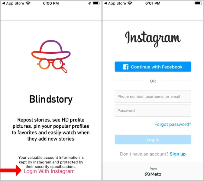 Blindstory Iniciar sesión con Instagram