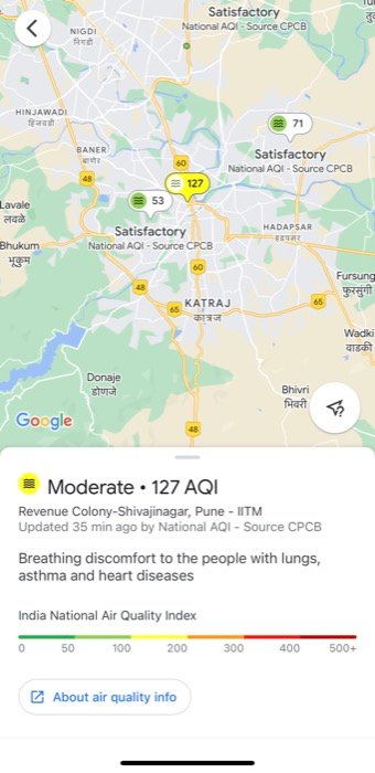 informacion de la calidad del aire en google maps